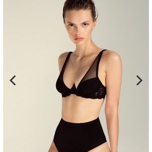 Fleur Du Mal Charlotte Sheer Overlay Demi Bra, 34B, Black